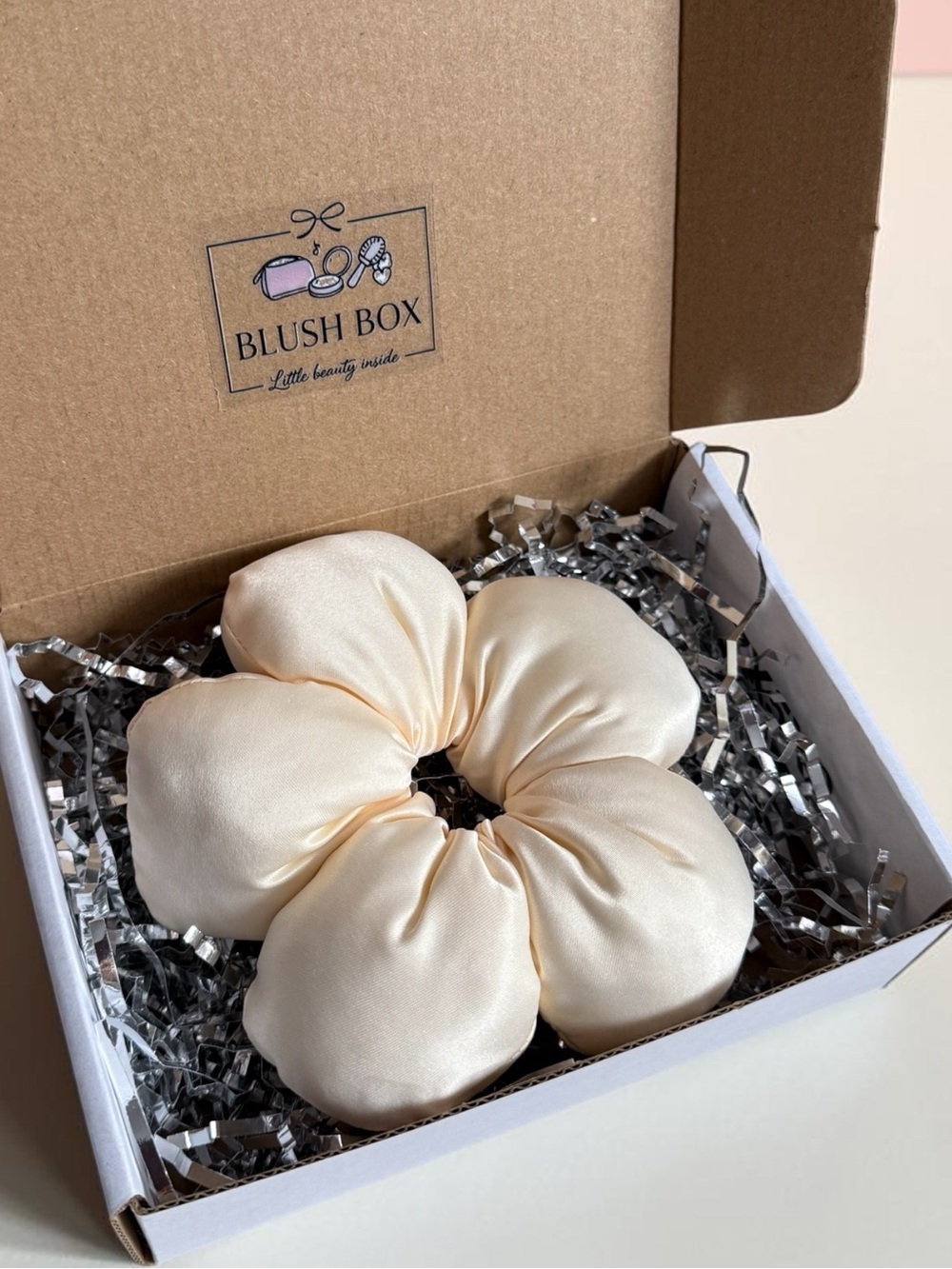 Blush Satin Bath Puff Trio in Cream